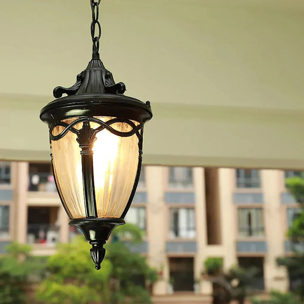 Lampa Wisząca Zewnętrzna Wiktoriańska z Żebrowanym Szkłem - 3
