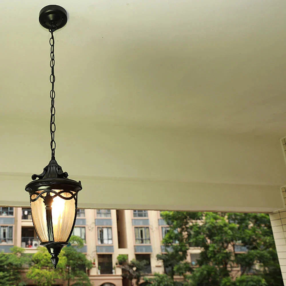 Lampa Wisząca Zewnętrzna Wiktoriańska z Żebrowanym Szkłem - 6