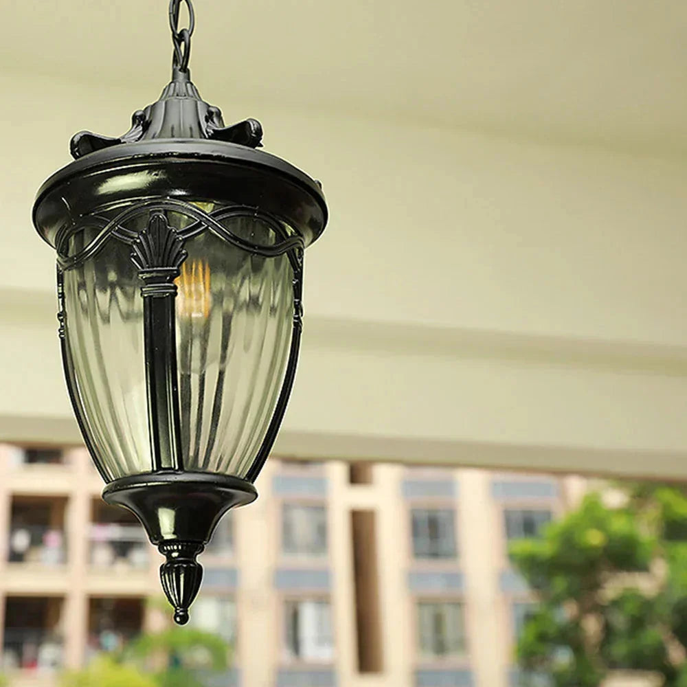 Lampa Wisząca Zewnętrzna Wiktoriańska z Żebrowanym Szkłem