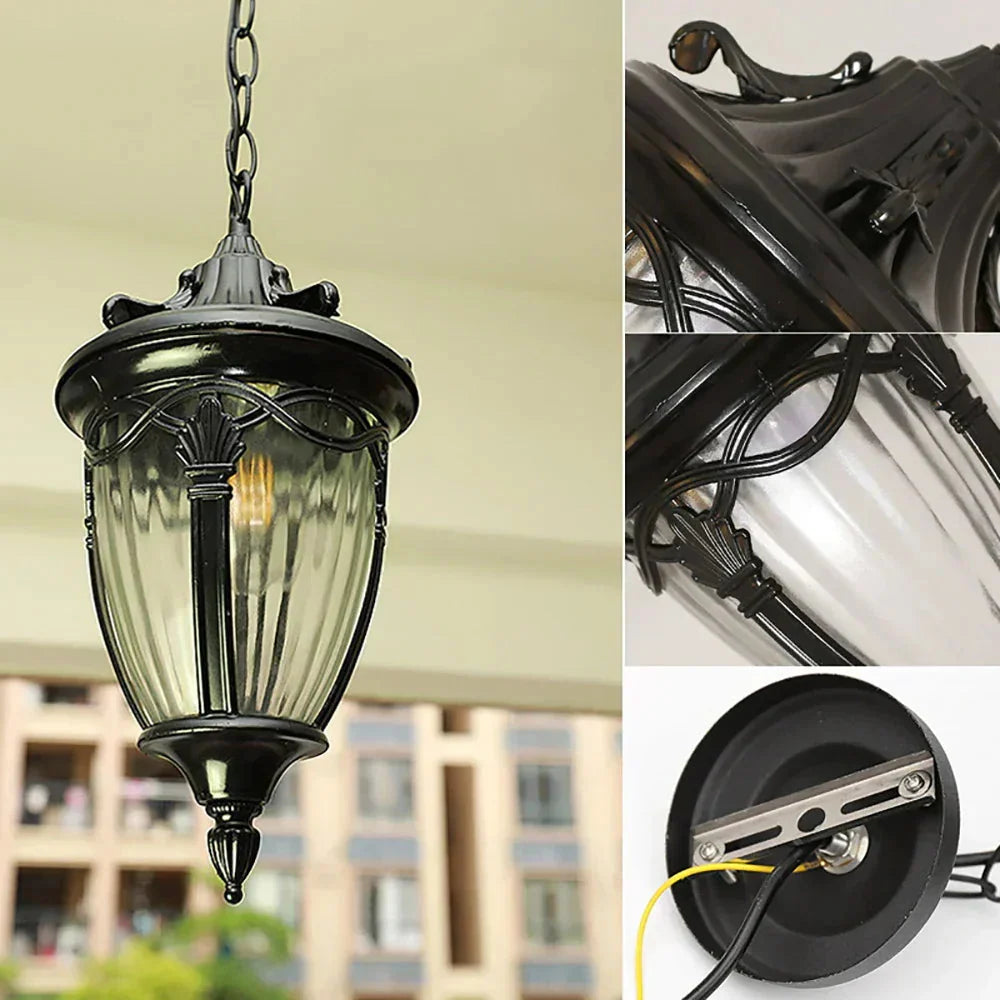 Lampa Wisząca Zewnętrzna Wiktoriańska z Żebrowanym Szkłem - 7