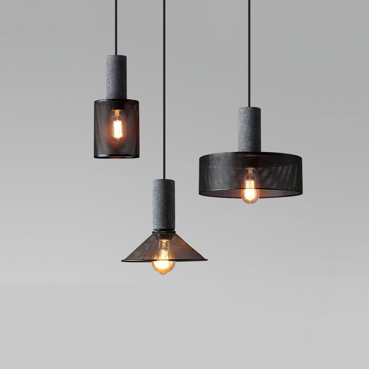 Lampa Wisząca Industrialna z Betonowym Kloszem i Metalową Siatką - 10