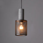 Lampa Wisząca Industrialna z Betonowym Kloszem i Metalową Siatką - Czarny/Szary