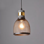 Lampa Wisząca Industrialna z Betonowym Kloszem i Metalową Siatką - Czarny/Szary