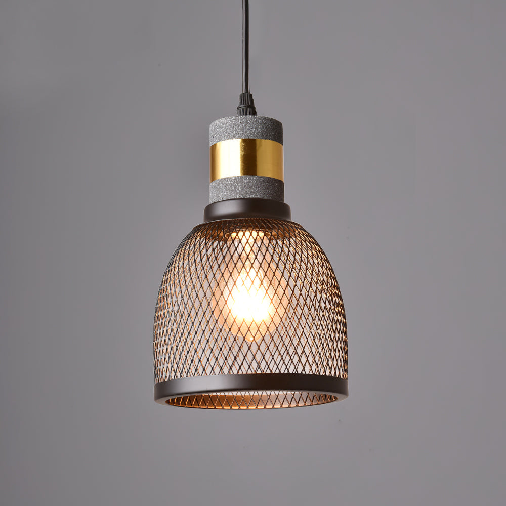 Lampa Wisząca Industrialna z Betonowym Kloszem i Metalową Siatką - Czarny/Szary