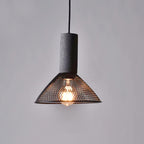 Lampa Wisząca Industrialna z Betonowym Kloszem i Metalową Siatką - Czarny/Szary