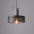 Lampa Wisząca Industrialna z Betonowym Kloszem i Metalową Siatką - Czarny/Szary