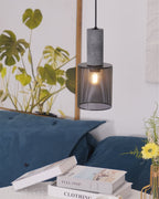 Lampa Wisząca Industrialna z Betonowym Kloszem i Metalową Siatką - 31