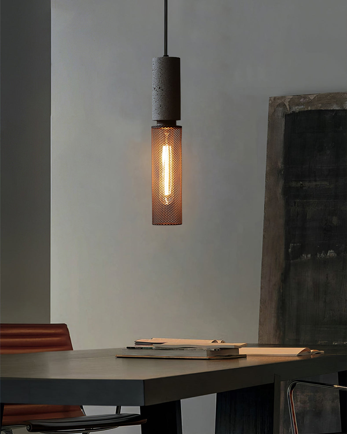 Lampa Wisząca Industrialna z Betonowym Kloszem i Metalową Siatką - 5