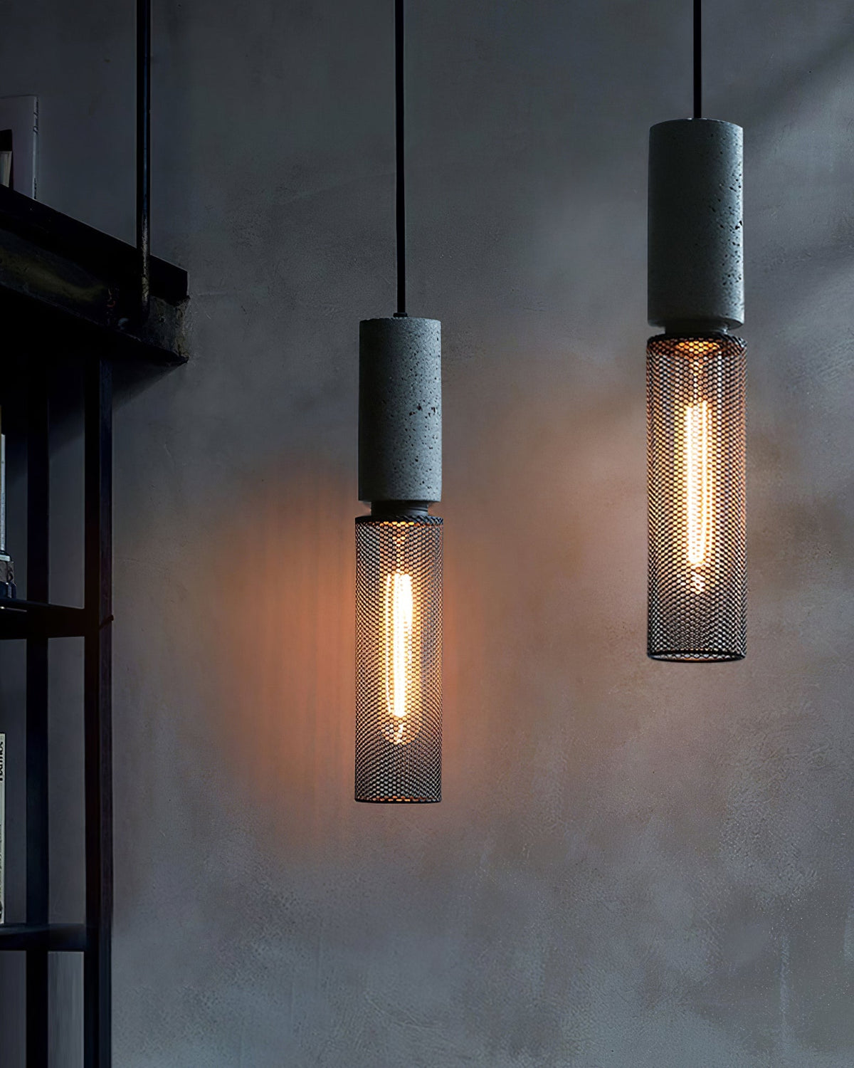 Lampa Wisząca Industrialna z Betonowym Kloszem i Metalową Siatką - 6