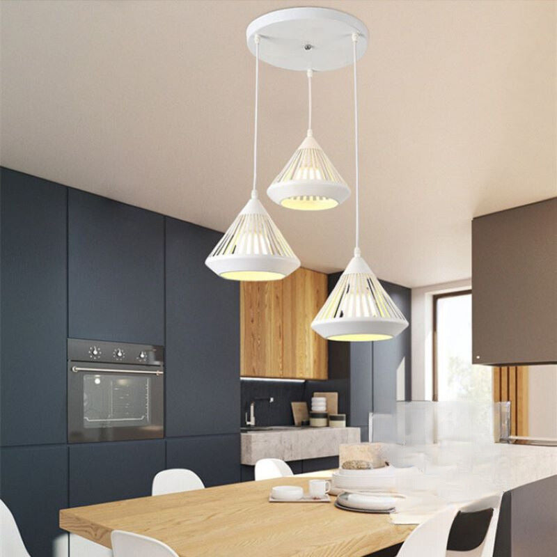 Lampa Wisząca Industrialna Stożkowy Klosz z Paskami - Biały