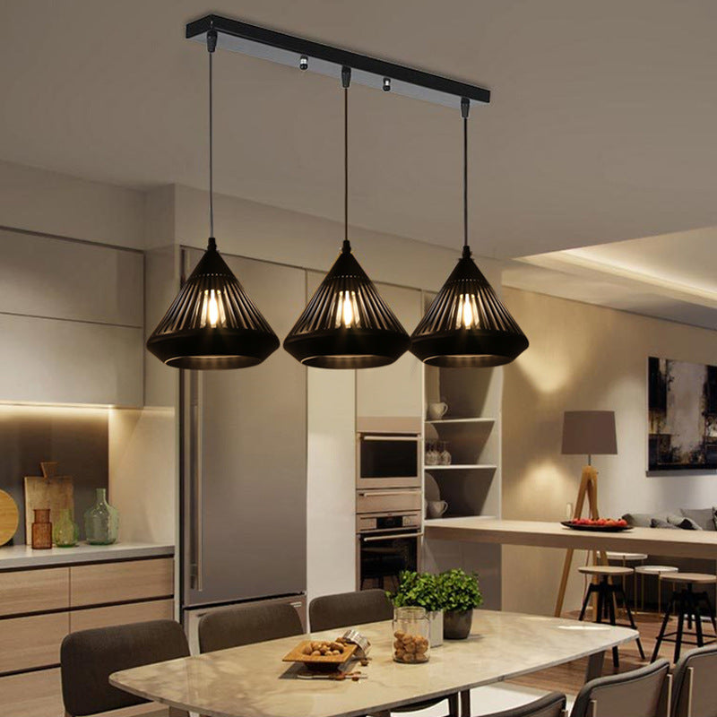 Lampa Wisząca Industrialna Stożkowy Klosz z Paskami - Czarny