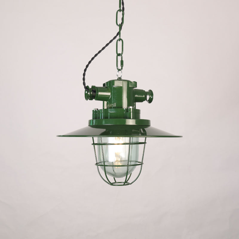 Lampa Wisząca Industrialna Vintage z Kloszem i Kratką Ochronną - 18
