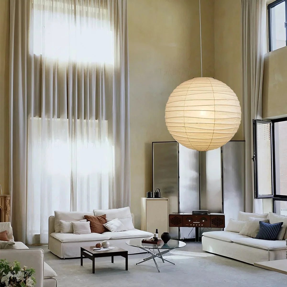 Lampa Wisząca Japandi Kula z Papieru Ryżowego - 11