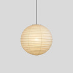 Lampa Wisząca Japandi Kula z Papieru Ryżowego - Czarny przewód