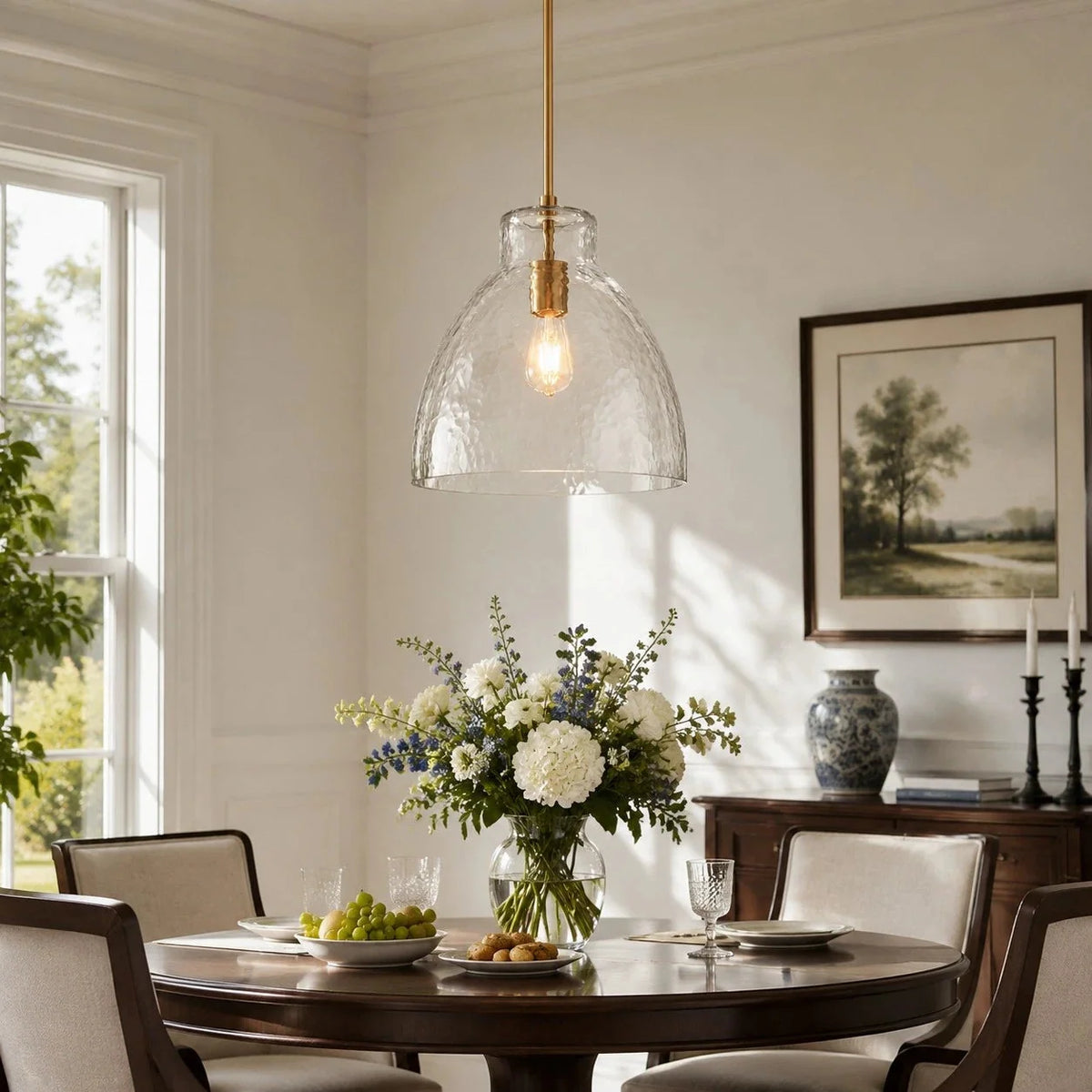 Lampa Wisząca Rustykalna ze Szklanym Kloszem