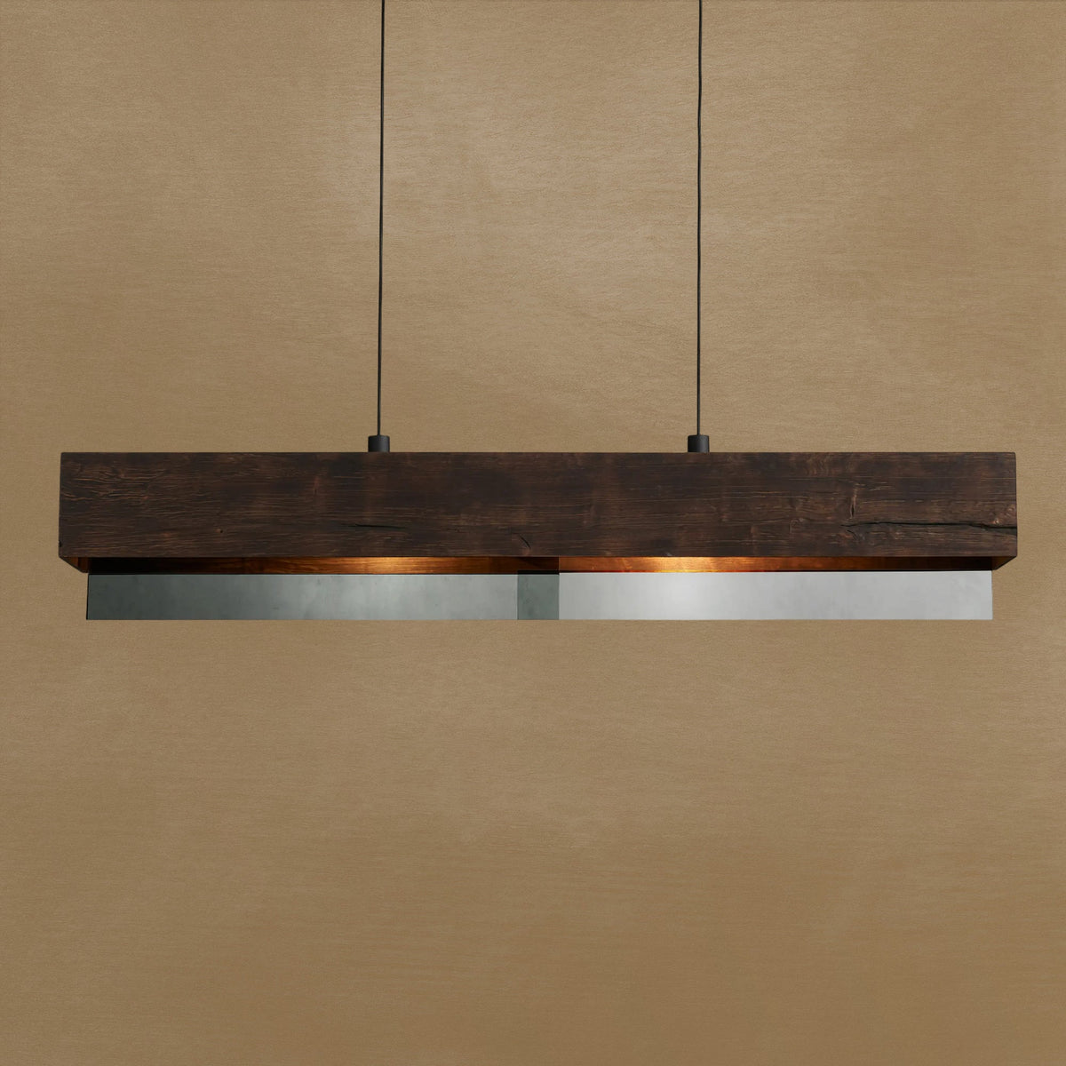 Lampa Wisząca Rustykalna z Drewnianą Belką i Szklanymi Panelami - 3