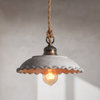 Lampa Wisząca Rustykalna z Konopnym Przewodem i Falistym Kloszem - 10