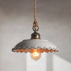 Lampa Wisząca Rustykalna z Konopnym Przewodem i Falistym Kloszem - Szary
