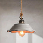 Lampa Wisząca Rustykalna z Konopnym Przewodem i Falistym Kloszem - Szary