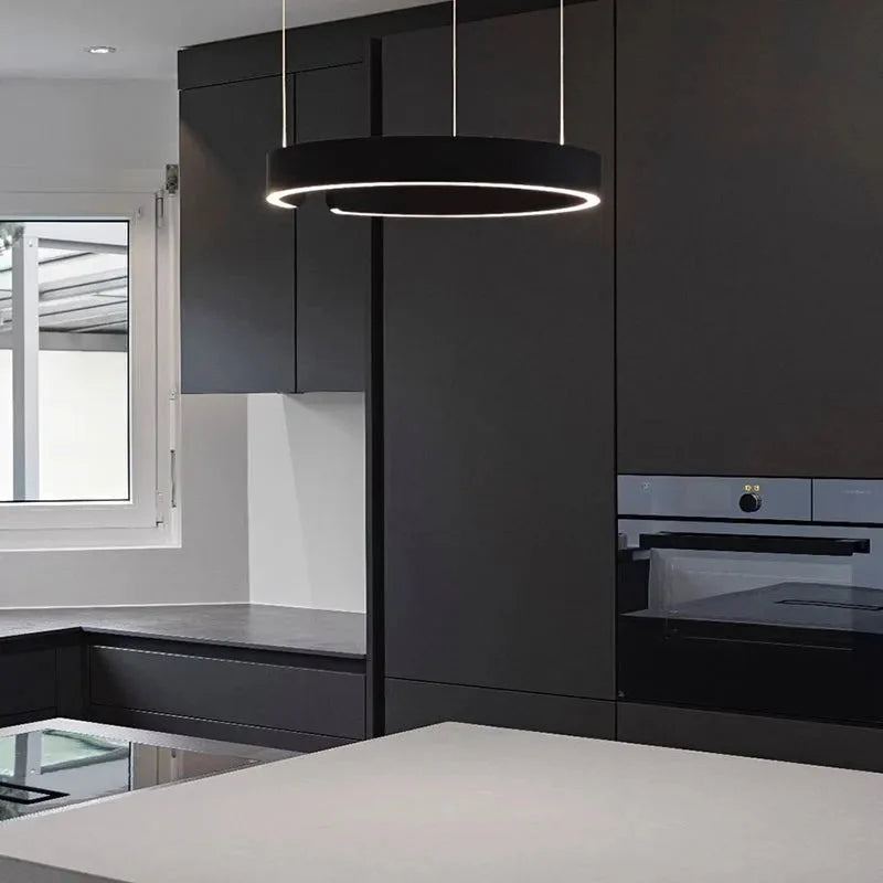 Lampa Wisząca LED Pierścień Minimalistyczna z Regulacją Wysokości - Czarny