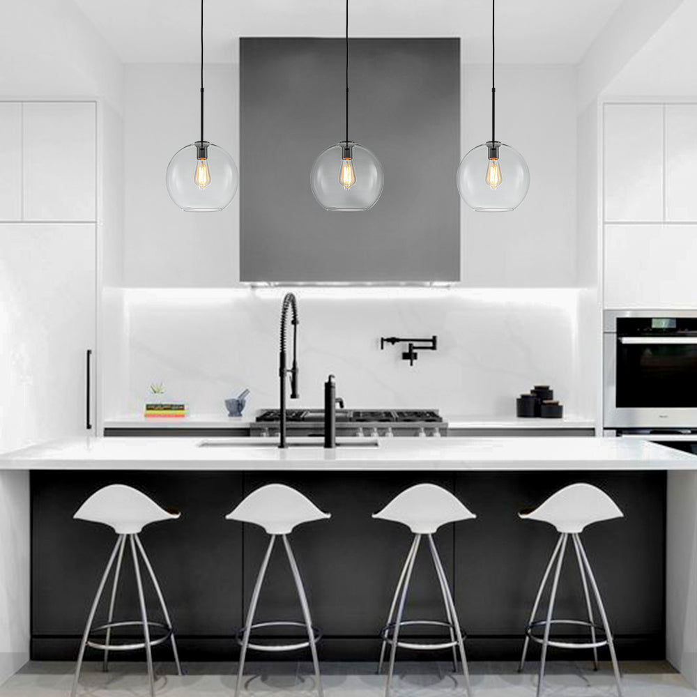Lampa Wisząca Minimalistyczna z Szklanym Kloszem Kulistym - Czarny
