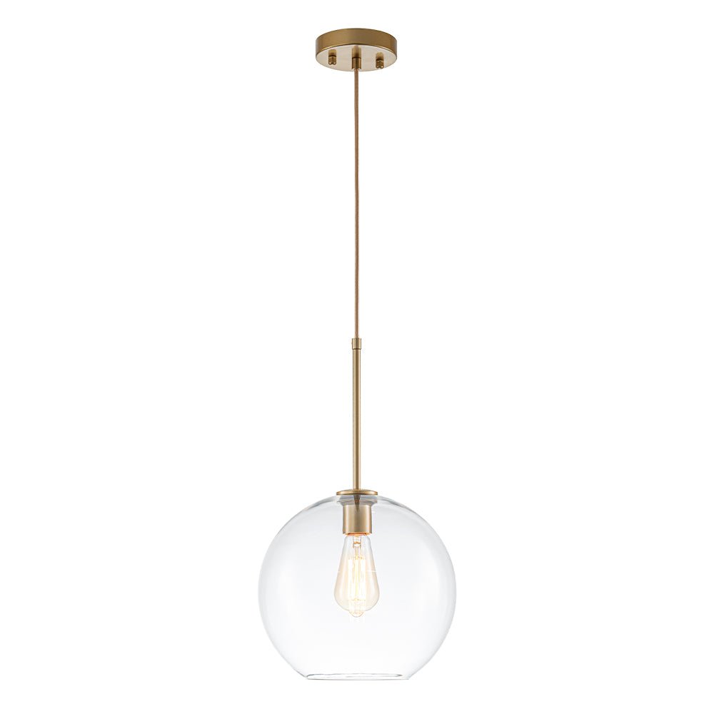 Lampa Wisząca Minimalistyczna z Szklanym Kloszem Kulistym - Mosiądz