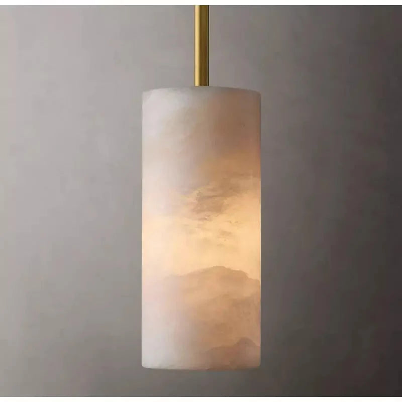 Lampa Wisząca Minimalistyczna z Alabastrowym Kloszem Walcowym