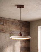 Lampa Wisząca Minimalistyczna z Okrągłym Kloszem i Drewnianą Kulą - 11