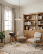 Lampa Wisząca Minimalistyczna z Okrągłym Kloszem i Drewnianą Kulą - 12