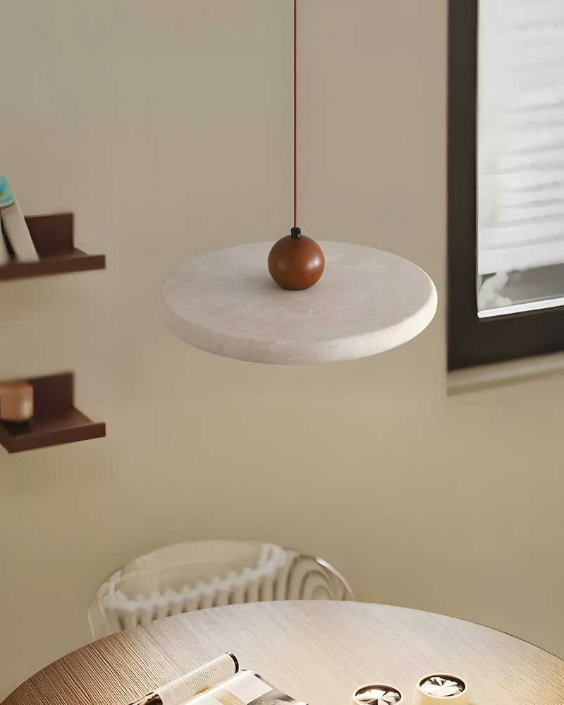 Lampa Wisząca Minimalistyczna z Okrągłym Kloszem i Drewnianą Kulą - 13