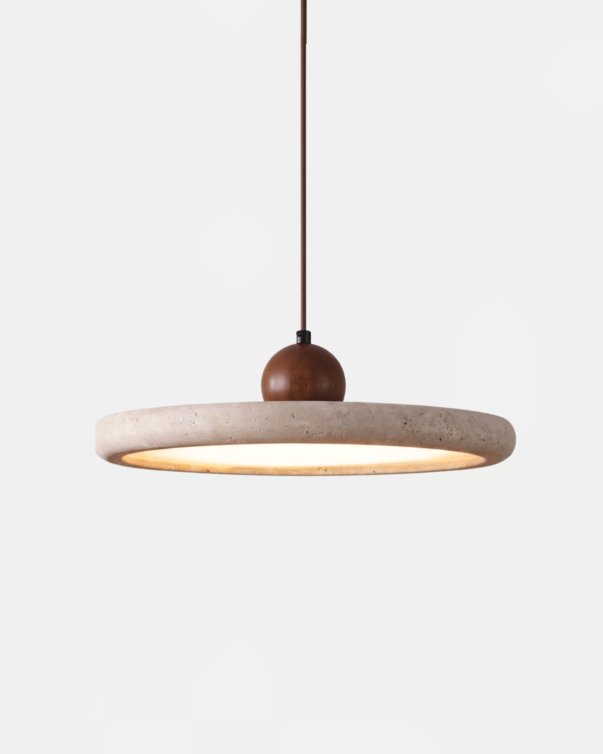 Lampa Wisząca Minimalistyczna z Okrągłym Kloszem i Drewnianą Kulą - 3