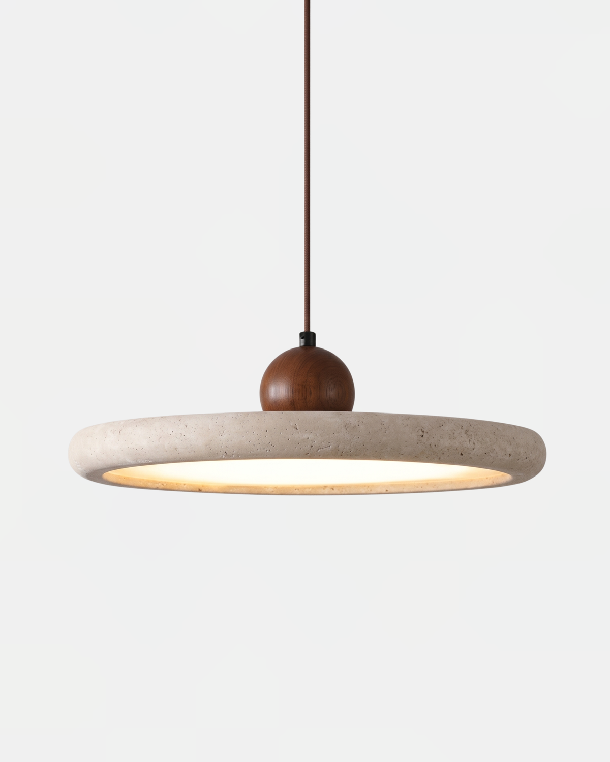 Lampa Wisząca Minimalistyczna z Okrągłym Kloszem i Drewnianą Kulą - 4