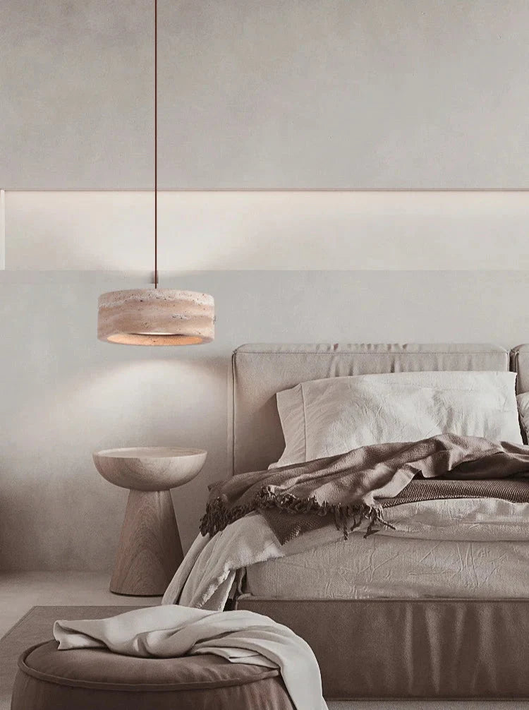 Lampa Wisząca Minimalistyczna z Okrągłym Kloszem z Trawertynu - 10