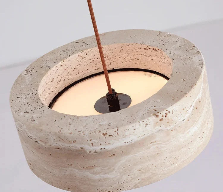 Lampa Wisząca Minimalistyczna z Okrągłym Kloszem z Trawertynu - 14