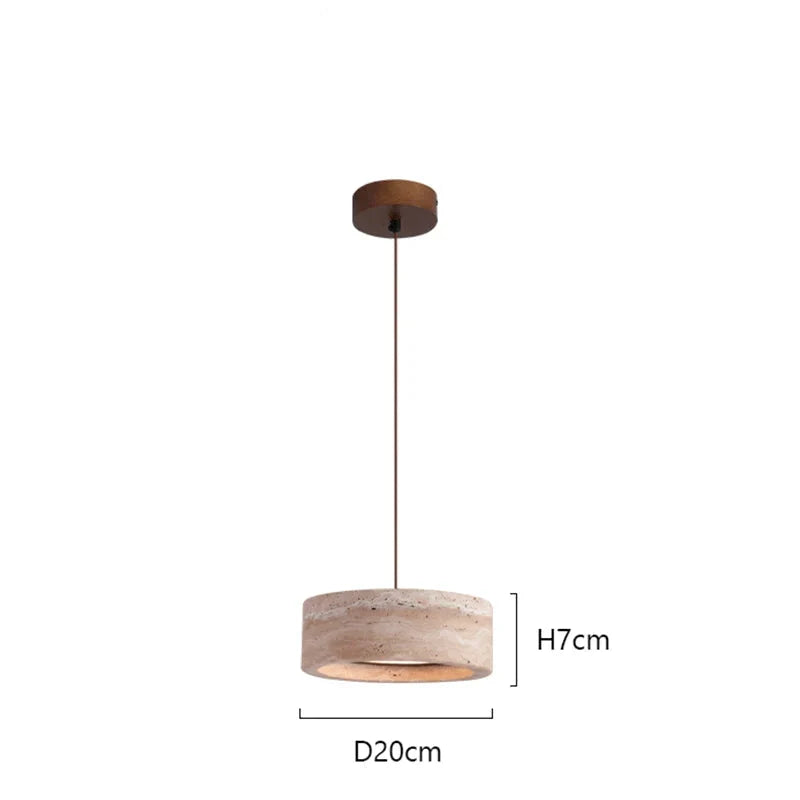 Lampa Wisząca Minimalistyczna z Okrągłym Kloszem z Trawertynu - Beżowy