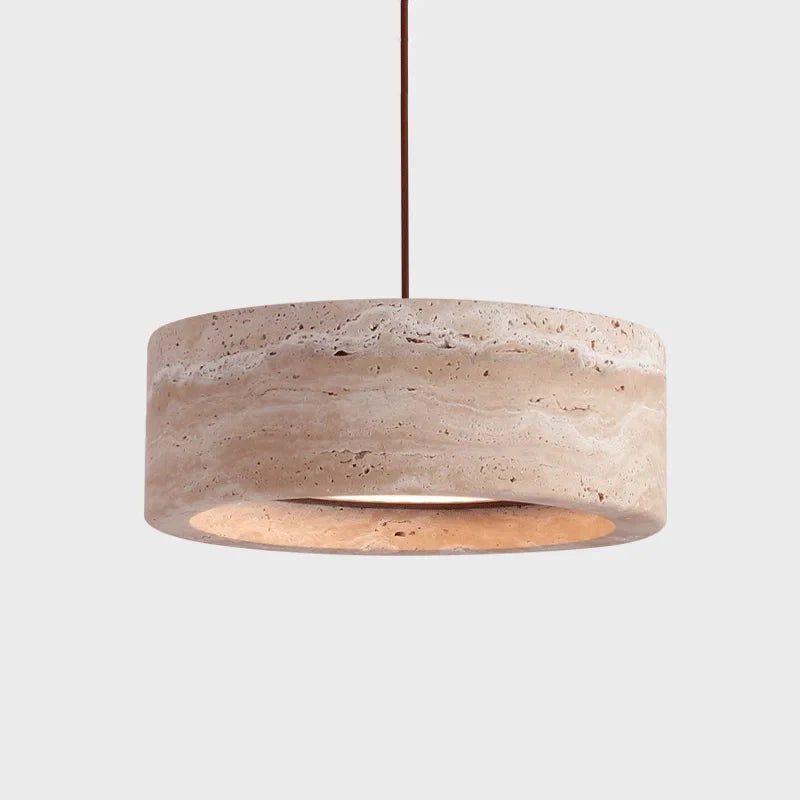 Lampa Wisząca Minimalistyczna z Okrągłym Kloszem z Trawertynu