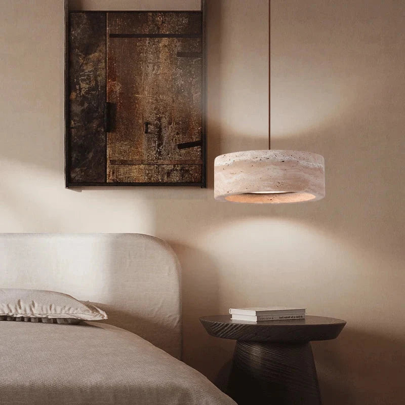 Lampa Wisząca Minimalistyczna z Okrągłym Kloszem z Trawertynu - 7