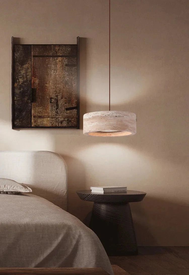 Lampa Wisząca Minimalistyczna z Okrągłym Kloszem z Trawertynu - 8