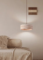 Lampa Wisząca Minimalistyczna z Okrągłym Kloszem z Trawertynu - 9