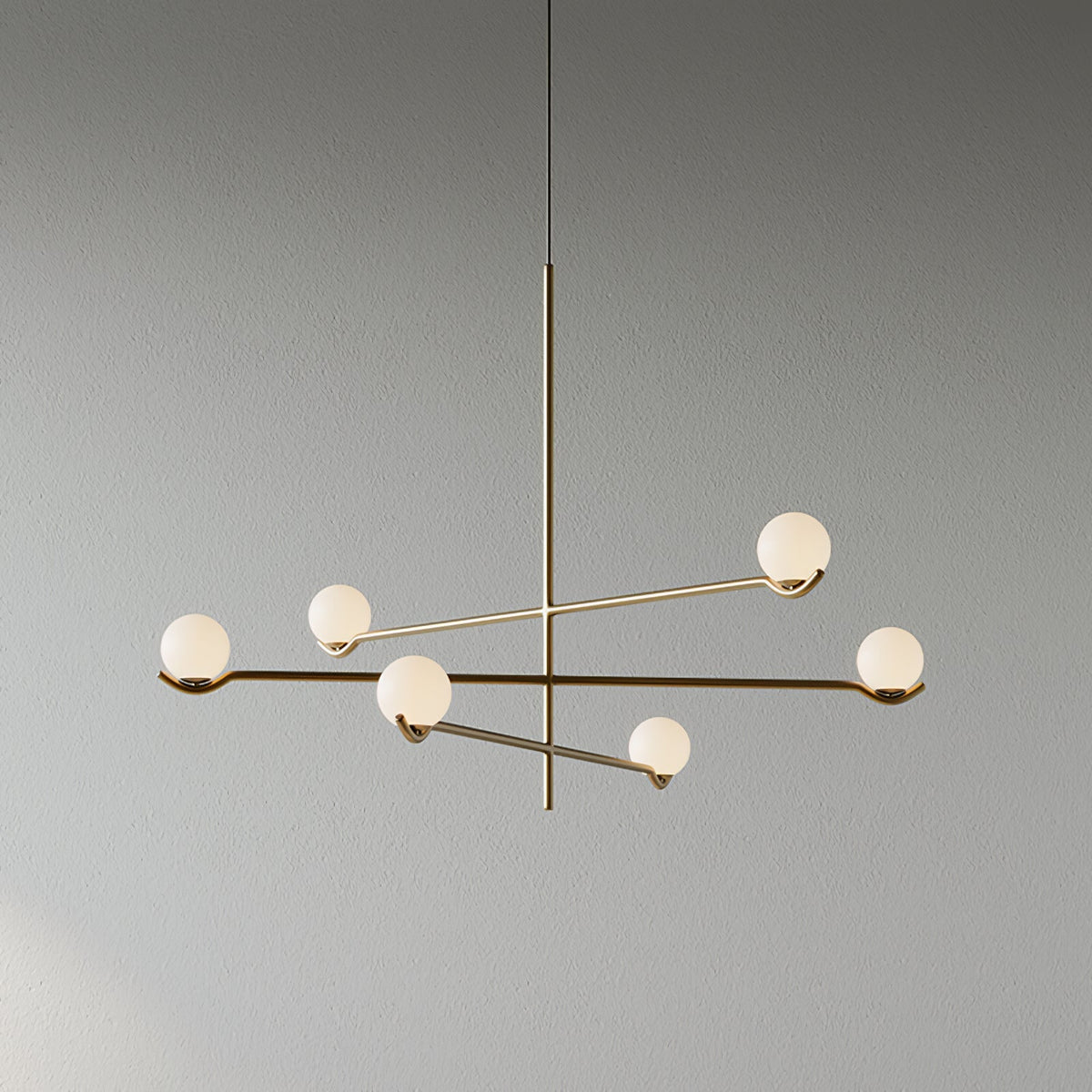 Lampa Wisząca Asymetryczna z Białymi Kulistymi Kloszami - Złoty/Biały