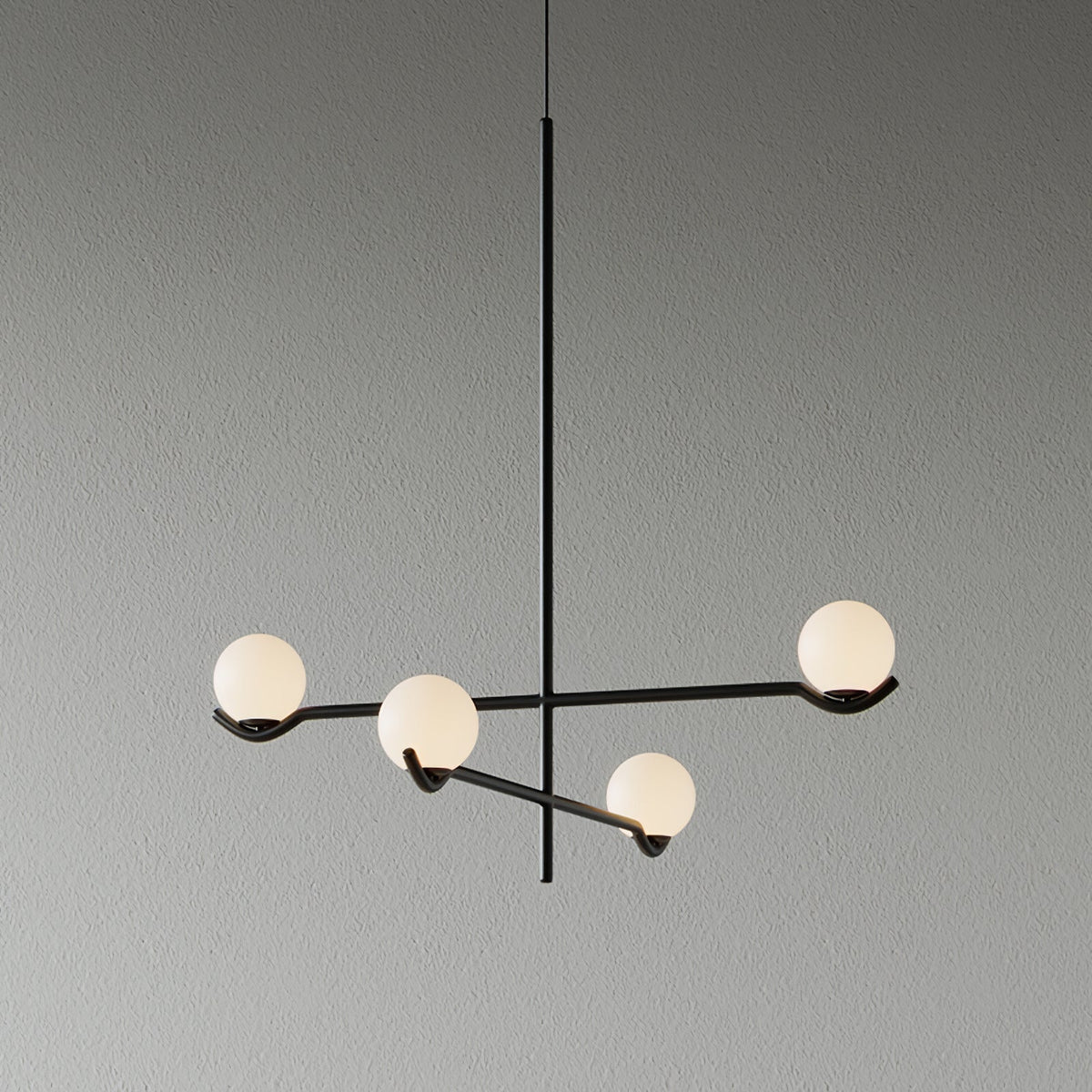 Lampa Wisząca Asymetryczna z Białymi Kulistymi Kloszami - Czarny/Biały