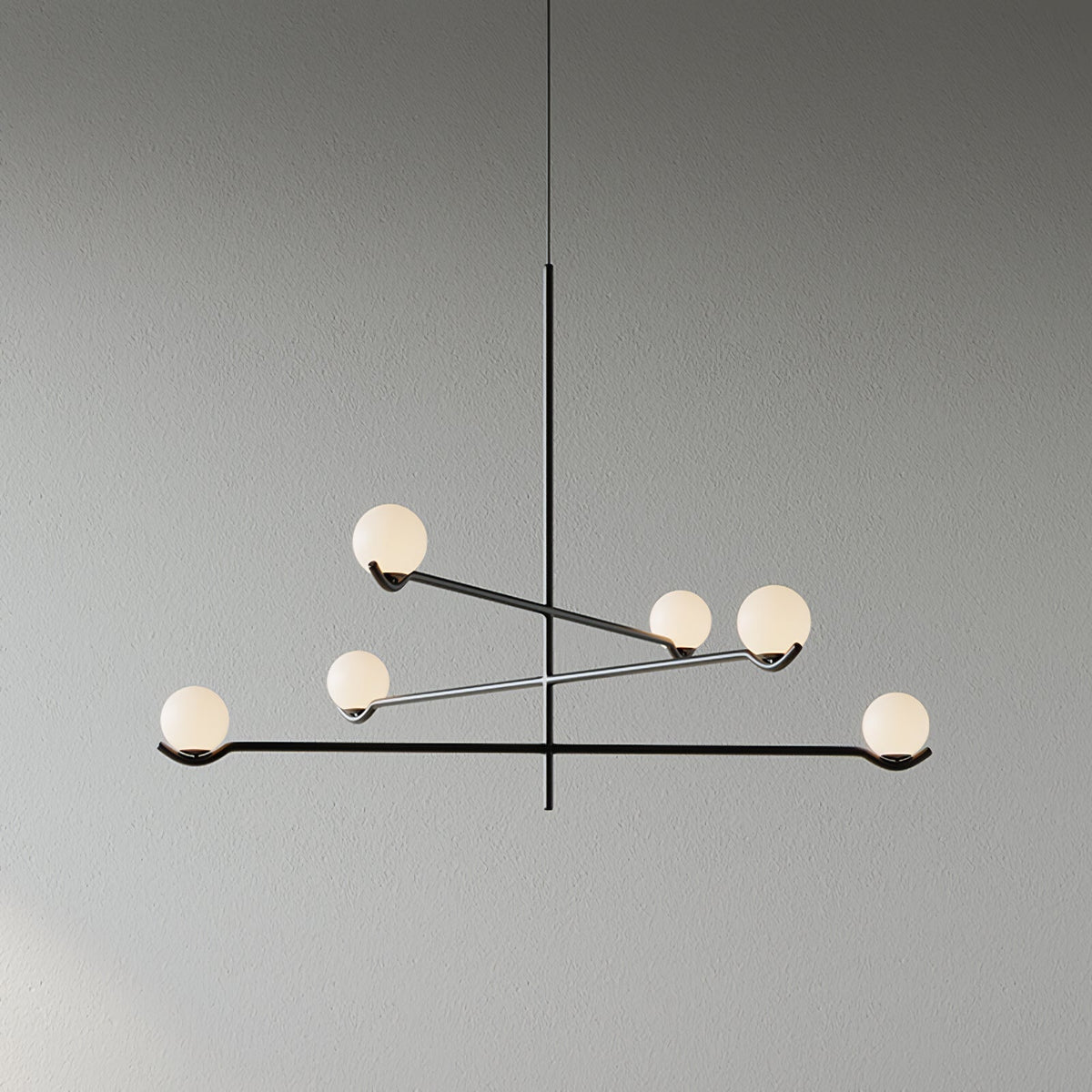 Lampa Wisząca Asymetryczna z Białymi Kulistymi Kloszami - Czarny/Biały