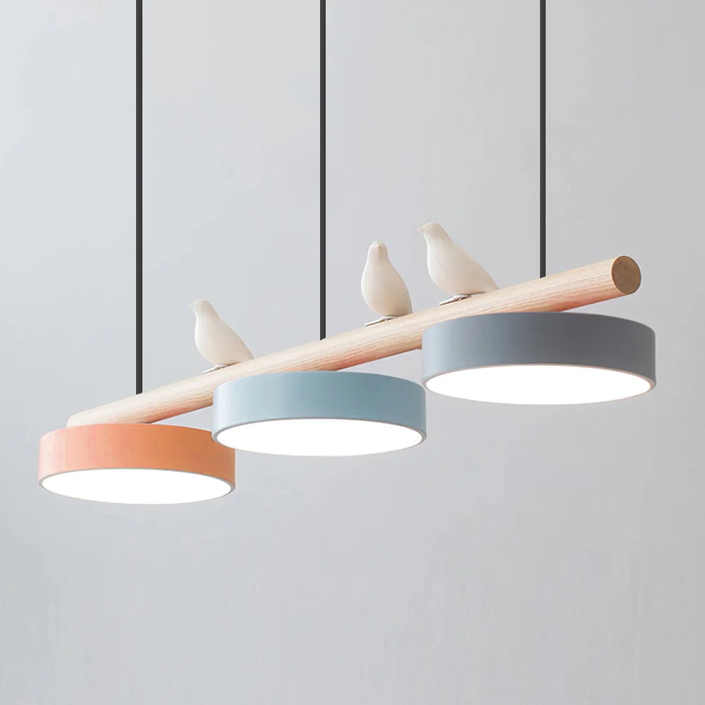 Lampa Wisząca Nowoczesna z Motywem Ptaków - Łososiowy/Niebieski/Szary