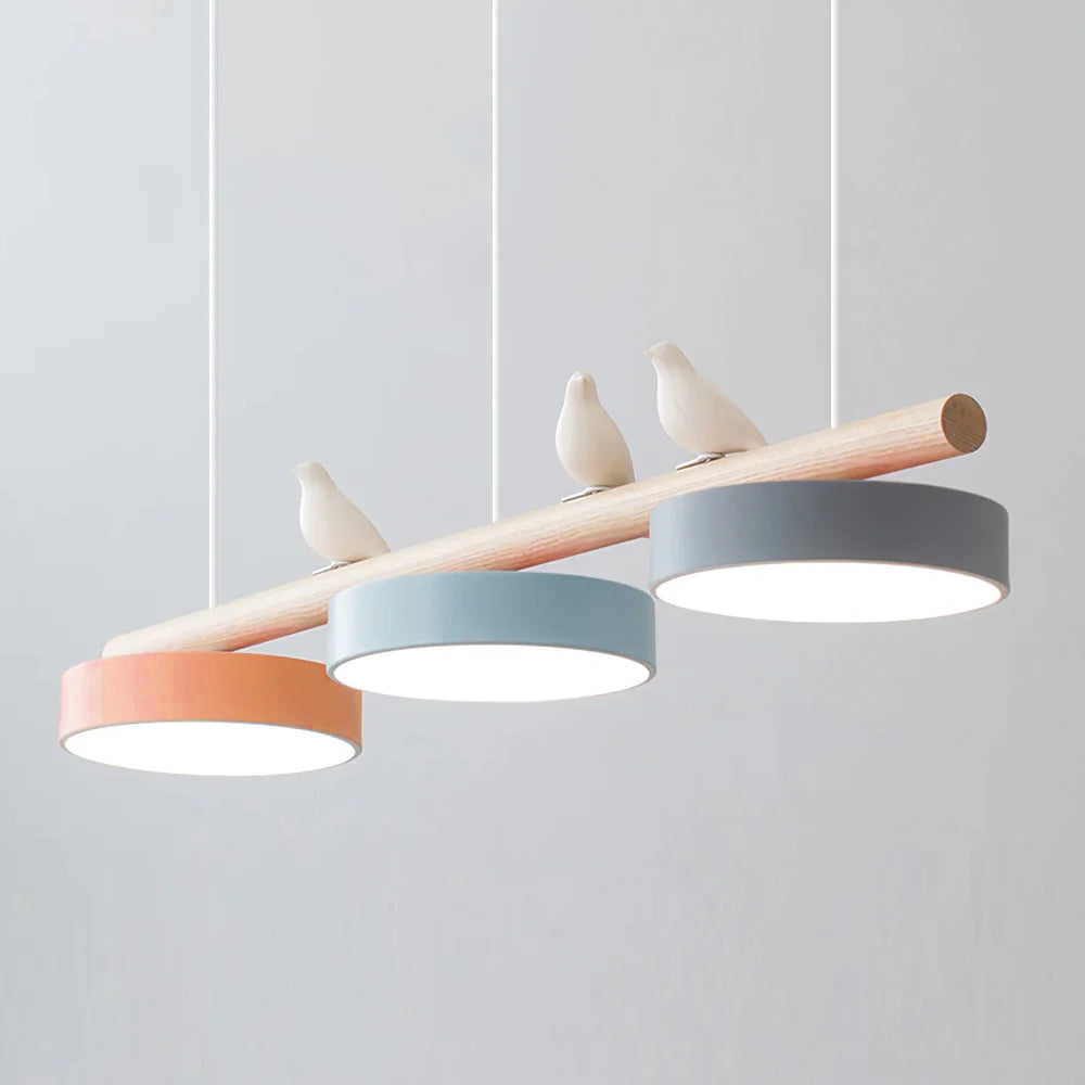 Lampa Wisząca Nowoczesna z Motywem Ptaków - Łososiowy/Niebieski/Szary
