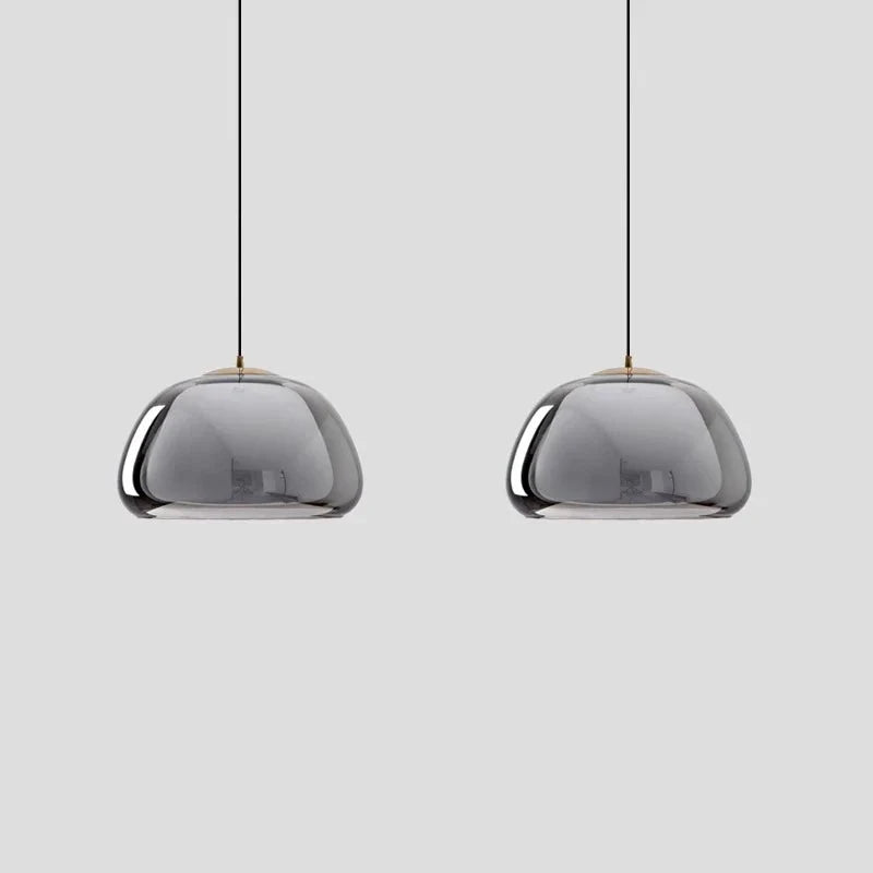 Lampa Wisząca Nowoczesna z Podwójnym Szklanym Kloszem - Dymny szary