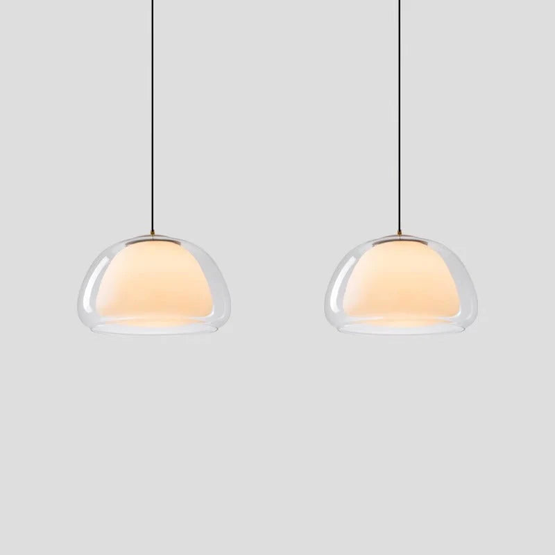 Lampa Wisząca Nowoczesna z Podwójnym Szklanym Kloszem - Cyjan