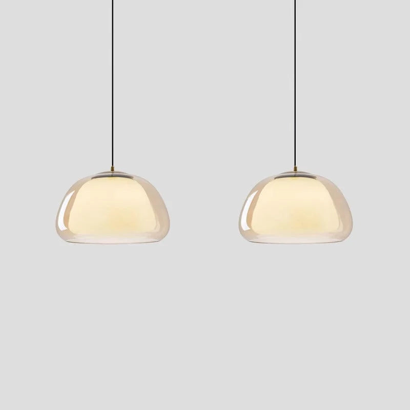 Lampa Wisząca Nowoczesna z Podwójnym Szklanym Kloszem - Koniak