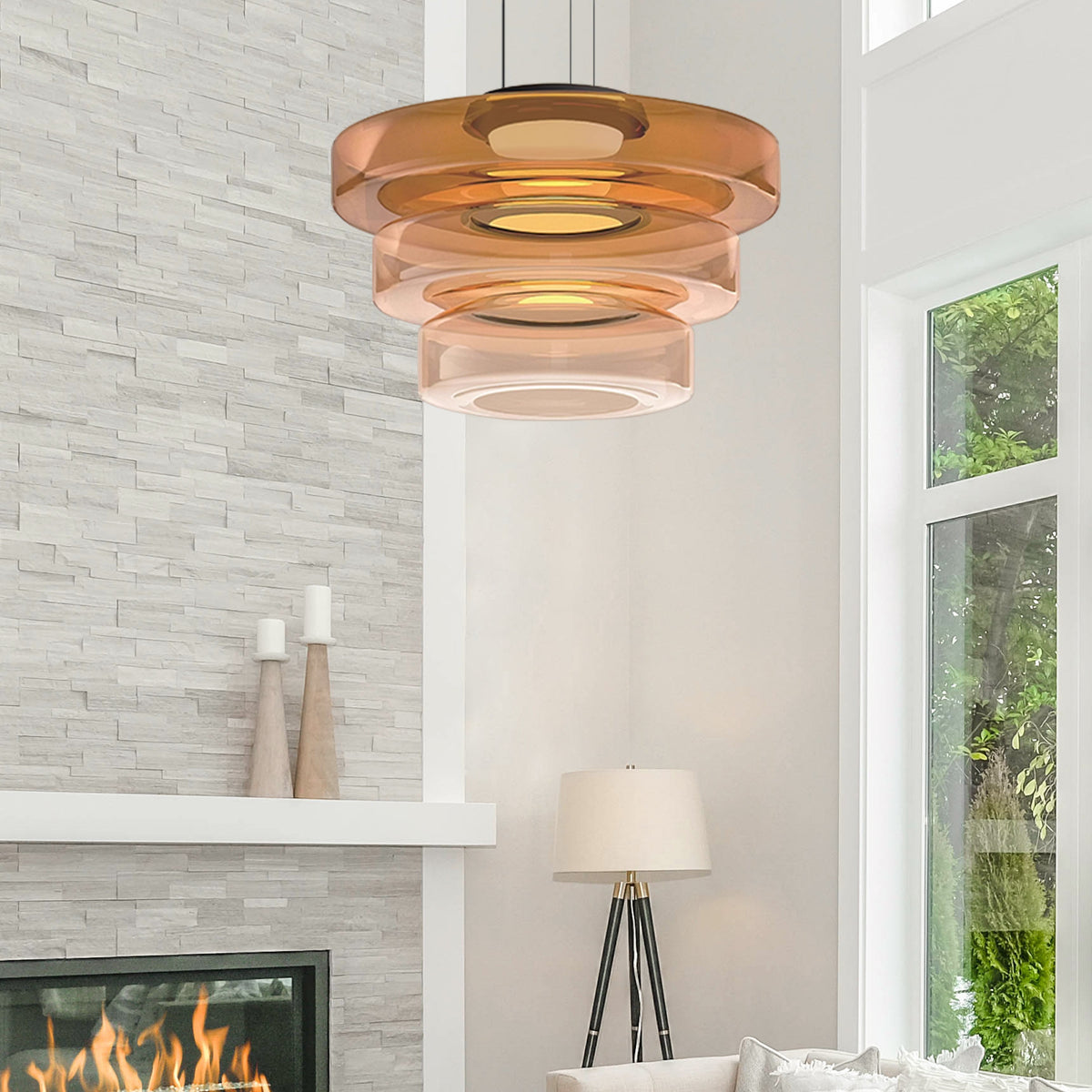 Lampa Wisząca Nowoczesna ze Szklanym Kloszem Warstwowym - 10