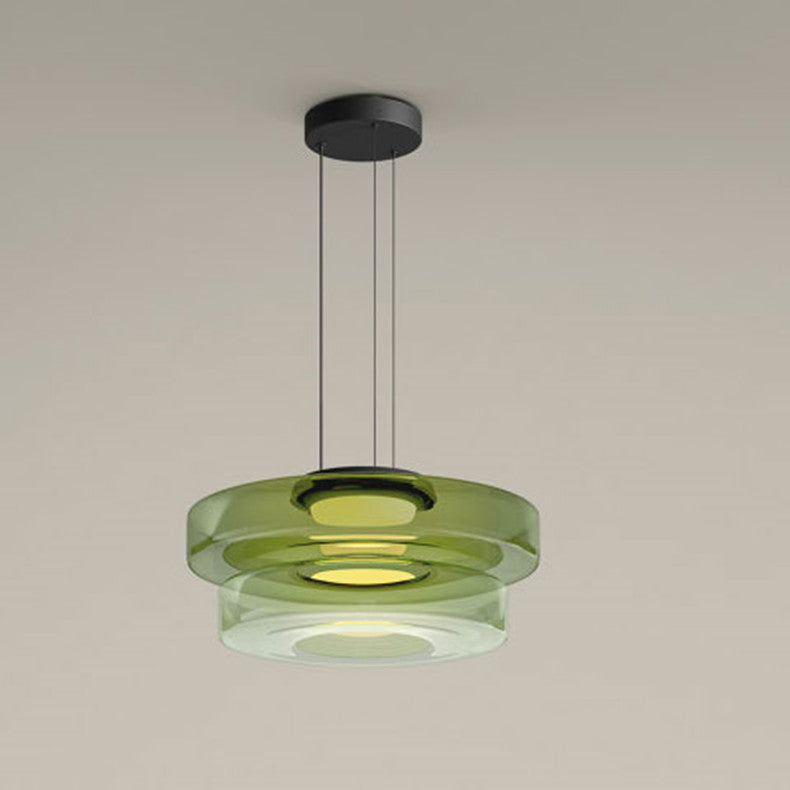 Lampa Wisząca Nowoczesna ze Szklanym Kloszem Warstwowym - Zielony