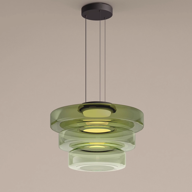 Lampa Wisząca Nowoczesna ze Szklanym Kloszem Warstwowym - Zielony